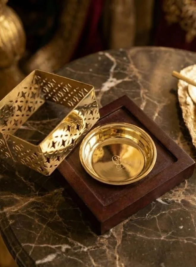 Casa Quesera  Mehraab Brass Jali Incense Burner with Solid natural Wooden Base  | Best Price UAE
